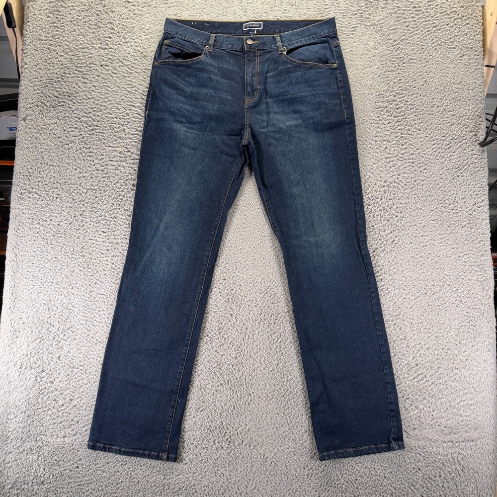 Club Room Jeans Mens 36x34 Blue Cotton Denim Straight Faded Workwear Stretch